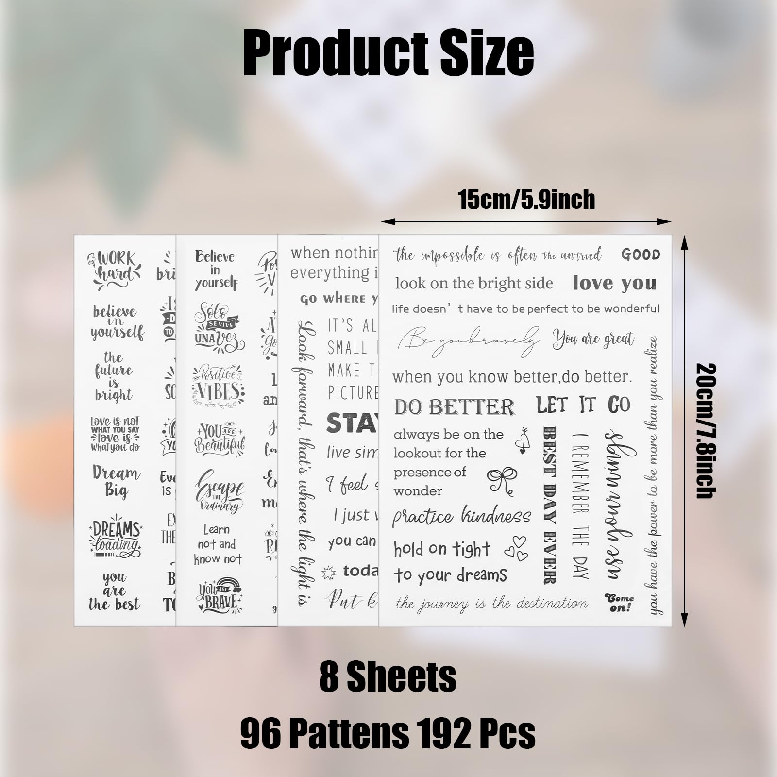 AOZUO 8 Sheets Black Stickers Inspirational Quotes Motivational Aesthetic Words Beautiful Words Positive Affirmation Stickers for Students Teachers Decor Laptop Scrapbook - Image 2