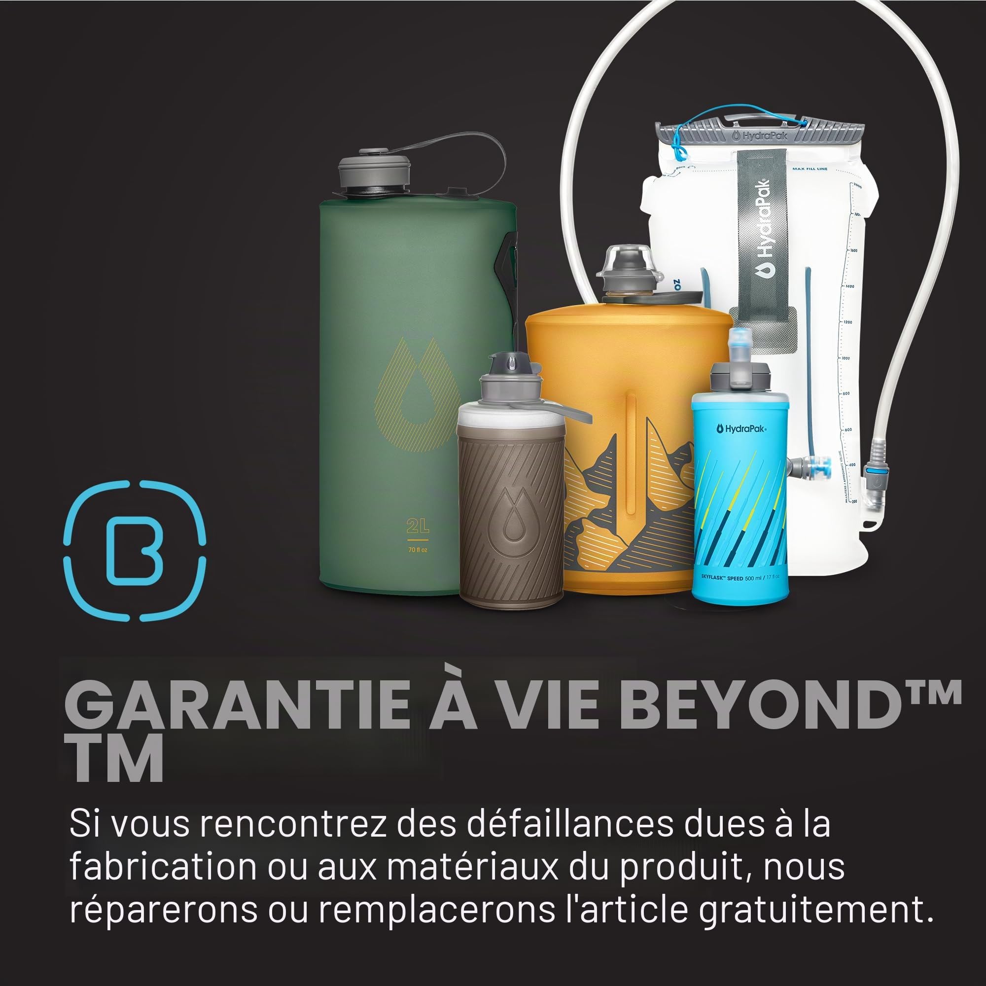 HydraPak Stow (1 L, 32 oz) – Bouteille d'eau pliable – Bouteille de voyage ultra légère et pliable, flacon souple pour ski, randonnée, vélo ou escalade – Gris mammouth