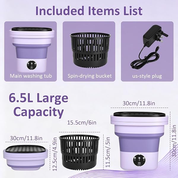 Portable Washing Machine,6.5l Mini Washing Machine With Spin Basket,3 Cleaning Modes Foldable Camping Washing Machines for Baby Clothes and Underwear, for Apartments, Dorm,RV, Travel - 2