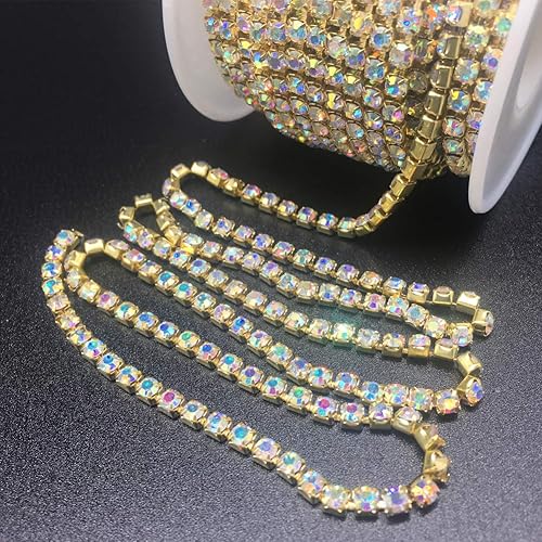 Miniatura 3 de Dowarm 1 R Compete Rollo de Cadena - 10 Yardas Diamantes de Imitación de Cristal Ster Close Ch SOW Ribete de Cadena (Dorado AB, SS8 2.8MM)