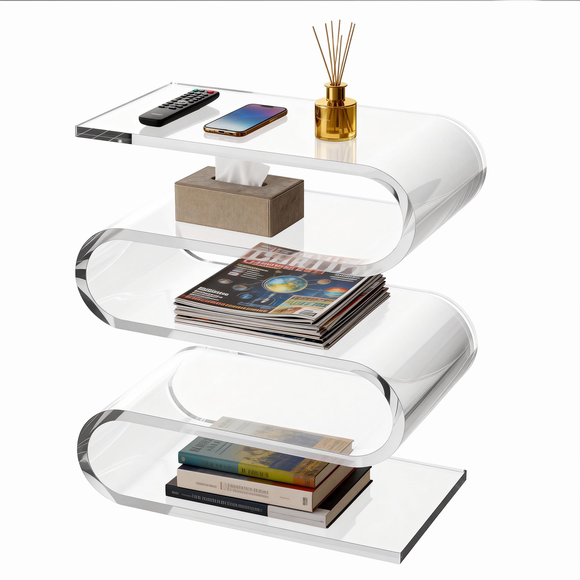 Acryl Beistelltisch mit Zeitschriftenständer, 5-Ebenen