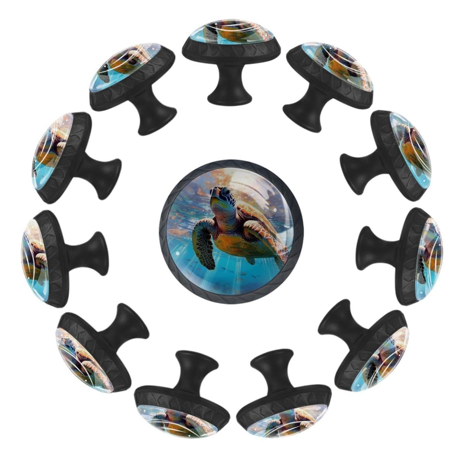 Boutons de tiroir ronds en verre transparent tortue poisson x12