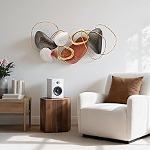 SHERBECK 3D Metal Wall Art Decor Orange Pebble Wall Sculptures Hanging Ornament Modern Abstract for Bedroom Living Room Sofa Background Home Office Kitchen Gold 41.3" L 19.7" W
