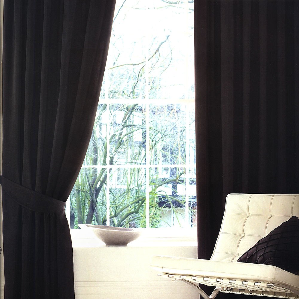Black Faux Silk Fully Lined Eyelet Curtains - 66" Wide x 90" Drop
