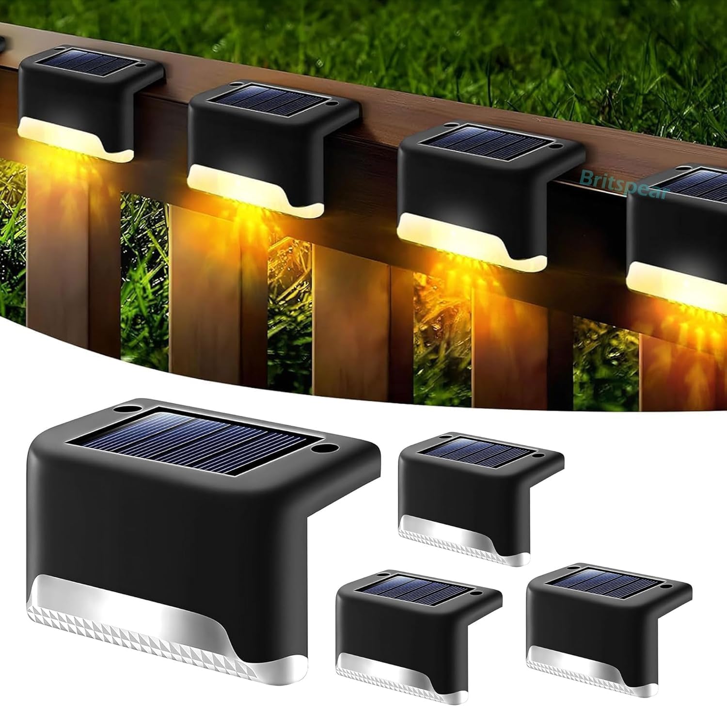 Solar Deck Light, Outdoor Solar Powered Fence Lights, Black, Warm White LED, 7.9cm x 4.6cm, 4 Pack-image-45