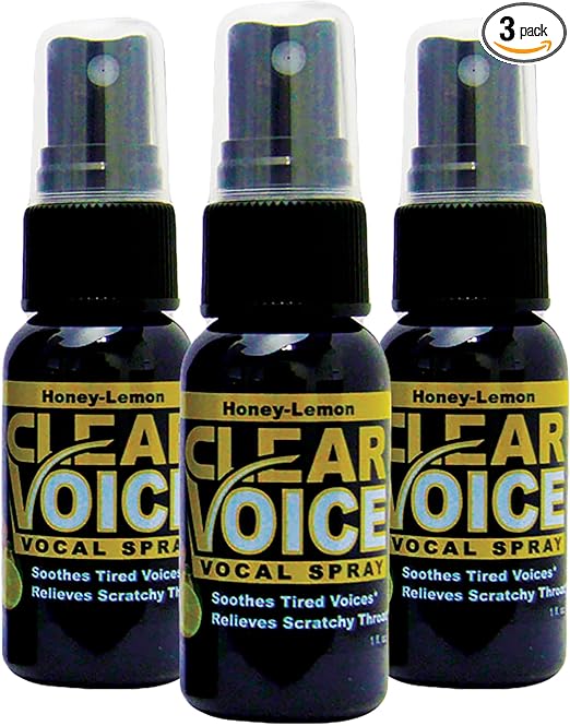 LIQUIDHEALTH Clear Voice Oral Throat Spray Singing Ease Clarity Soothing Dampener Moisturizer Relief Vocal Eze Reducer Booster Treatment Secret, Made in USA, Honey Lemon Flavor (3 Pack)