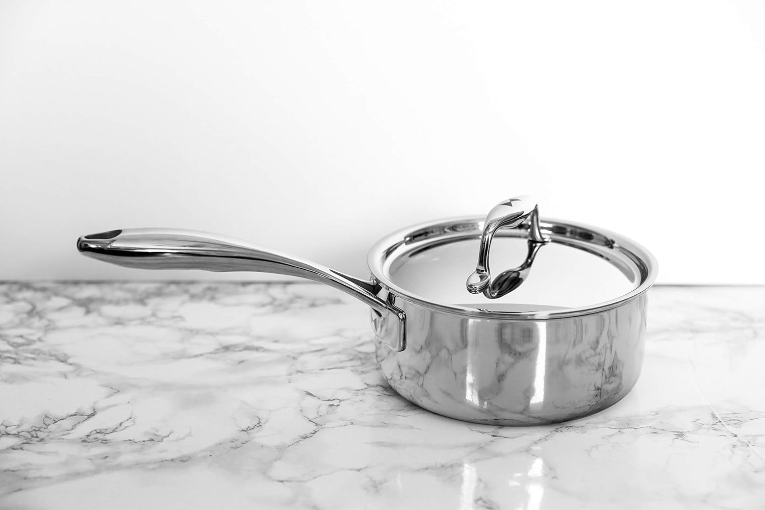 Tuxton Home Duratux Tri-Ply 1.5-Quart Sauce Pan with Lid, Silver; Stainless Steel, PTFE & PFOA Free, Freezer to Oven Safe, Induction Compatible