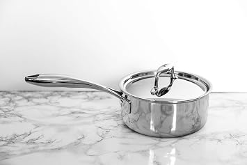Tuxton Home Duratux Tri-Ply 1.5-Quart Sauce Pan with Lid, Silver; Stainless Steel, PTFE & PFOA Free, Freezer to Oven Safe, Induction Compatible
