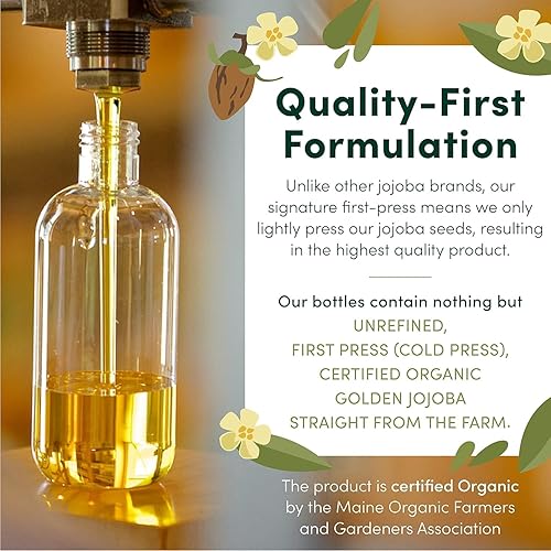 Miniatura 3 de HobaCare Aceite de jojoba orgánico a granel, 100% puro, sin hexano, aceite portador sin refinar para cuidado de la piel, barba, cabello, cara,