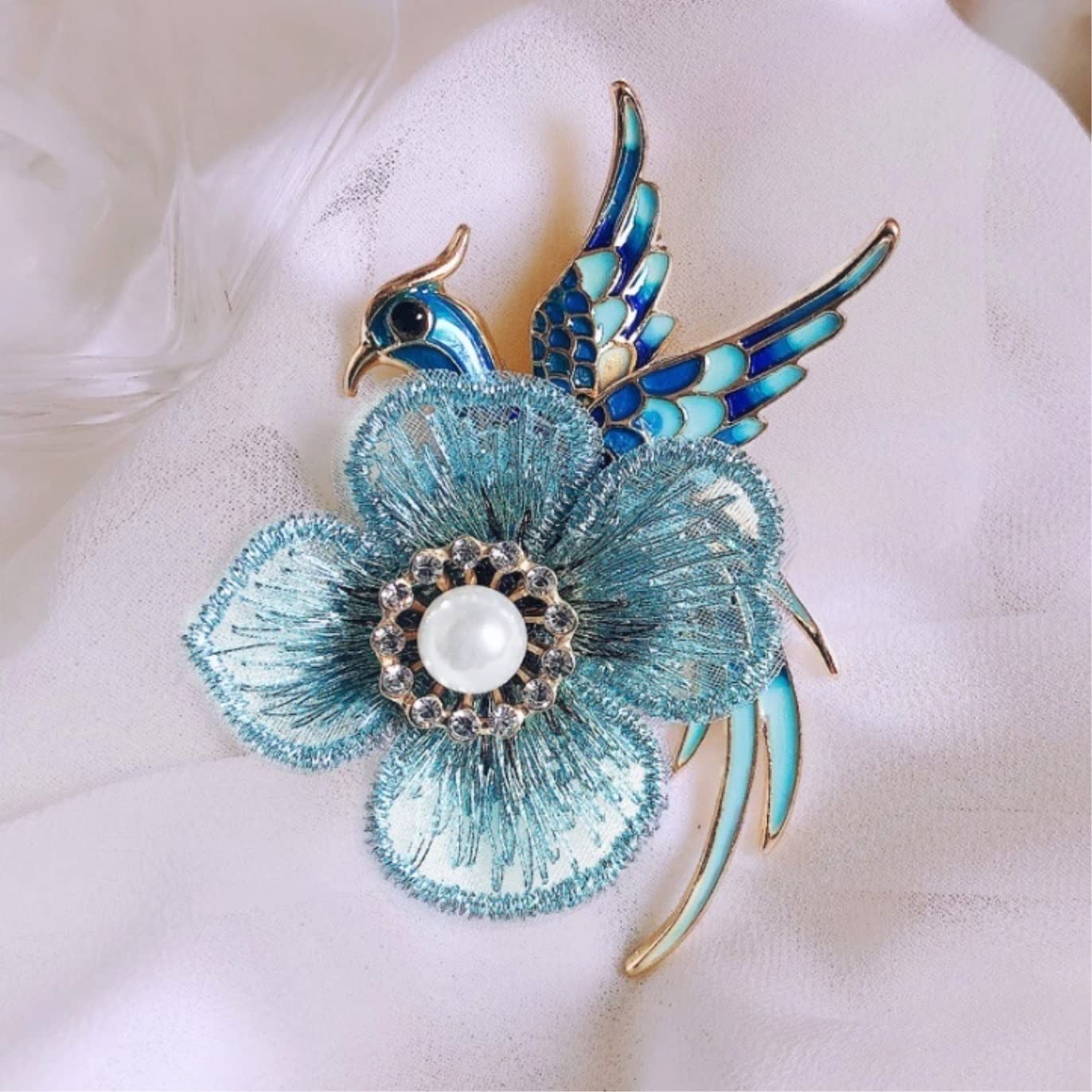 KYUSAR Broches Decorar Broche De Flor De Tela De Pájaro Esmaltado, Broche De Fiesta para Mujer, Cárdigan, Chaqueta, Abrigo, Accesorios Exquisitos Broches Pin (Blue : BLU, Size : 6.1 * 6.5cm)