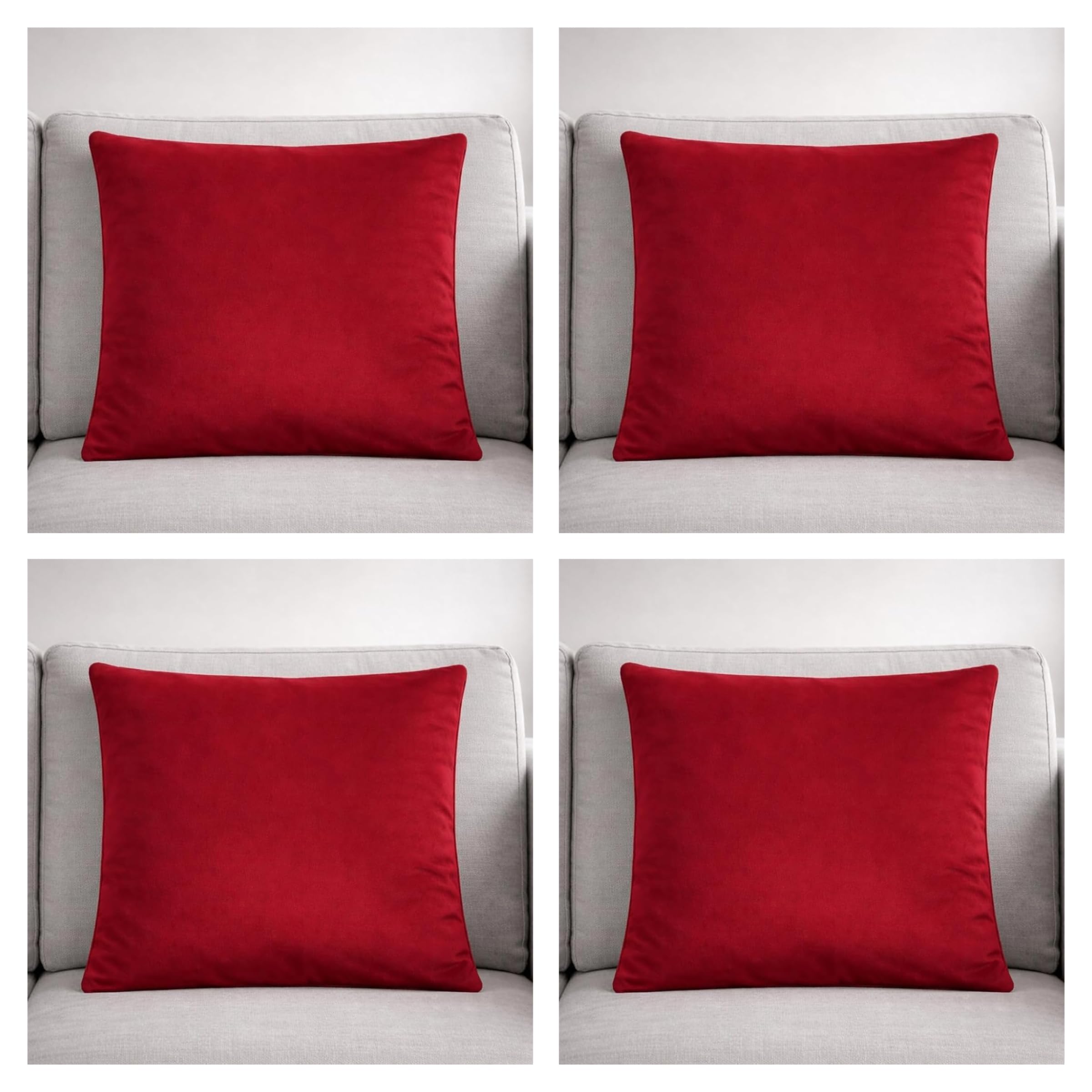 Seechoo Velvet Cushion Covers 40x40cm 16x16 Inch – Packs of 2 or 4 (2, Red)