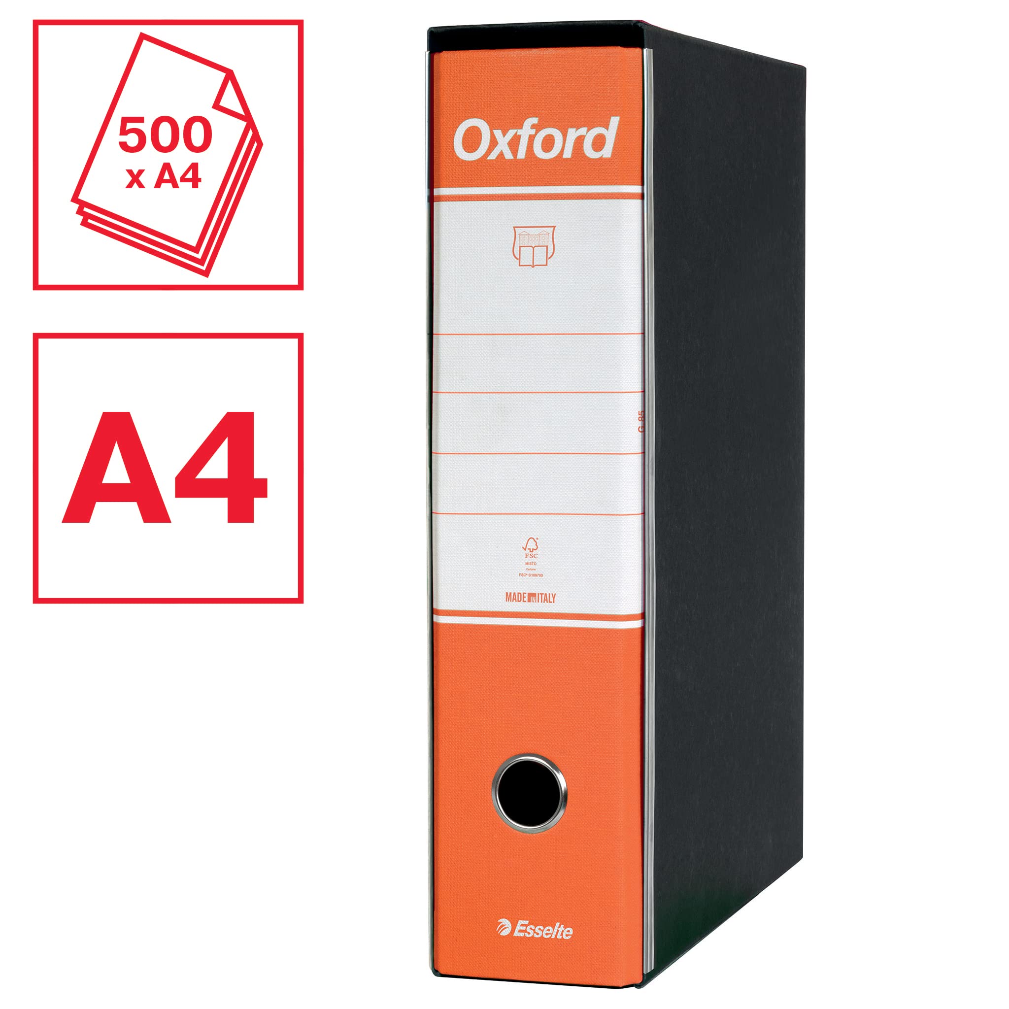 Esselte OXFORD Classeur avec mécanisme N.1 en format Protocole avec dos de 8 cm - Orange, 6 pièces
