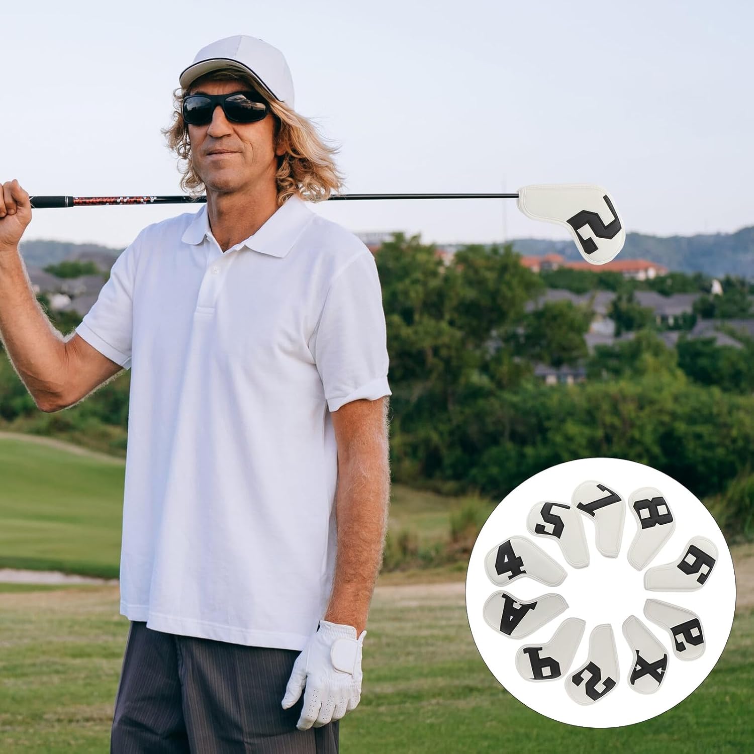 PRETYZOOM 10pcs Golf Iron Covers Double Sided Pu Sleeve with Colorful Gradient Numbers, Golf Club Headcovers for Sports and Outdoor Use