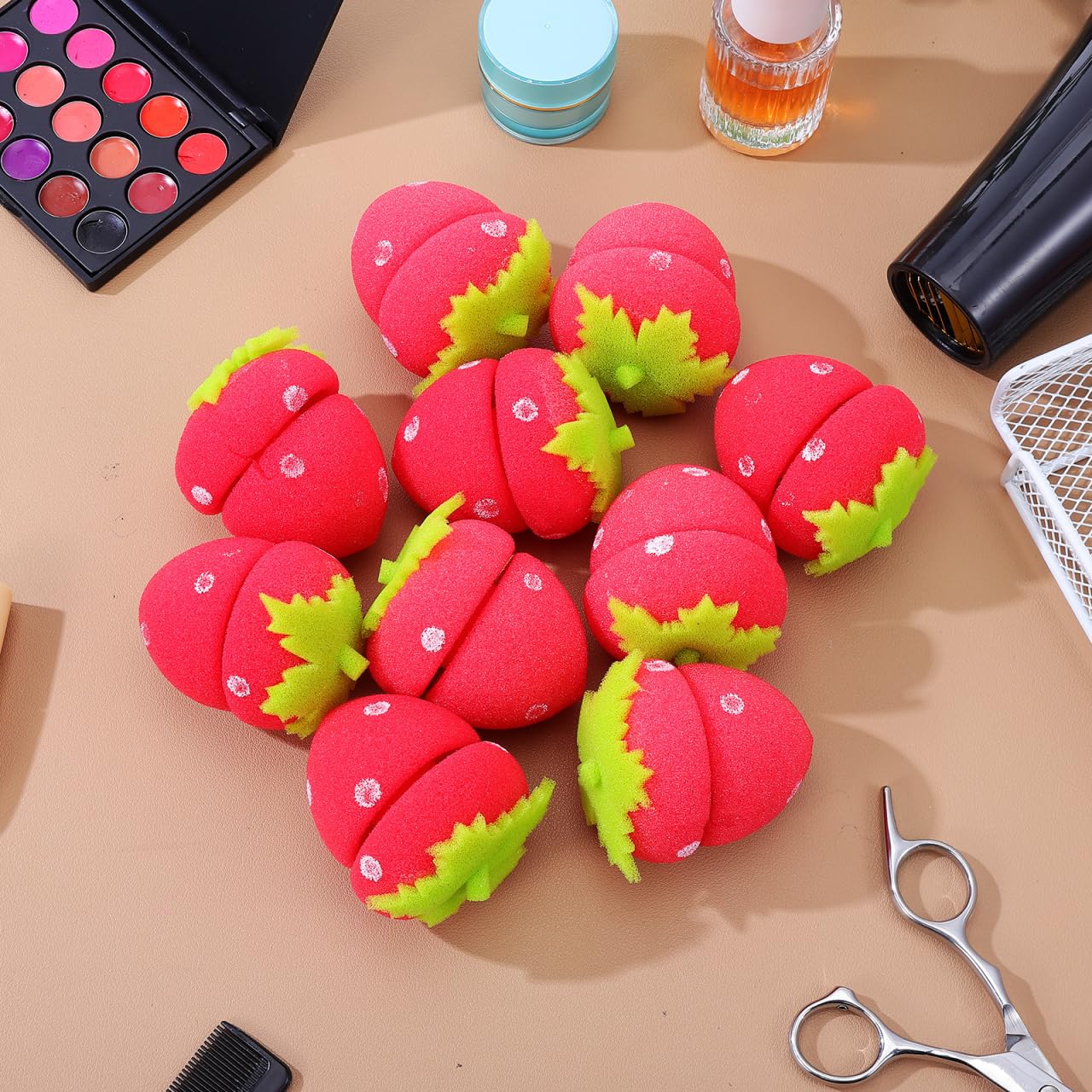 Healeved Strawberry Shaped Sponge Hair Curlers 10Pcs Heatless Curling Rollers for Overnight Sleep Styling Natural Volume Soft Curls for Women