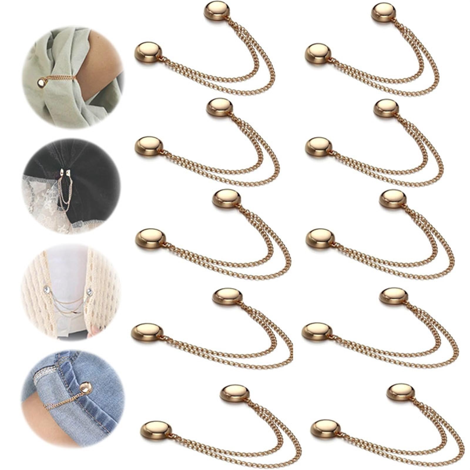 OTEB Multi-Function Magnetic Clothing Clips, Multifunctional Long Chain Shawl Sweater Round Magnetic Snap, Multifunctional Scarf Buckle Wrist Tie Snap, Shirt sleeve shortening button(10pcs Gold) — image 1
