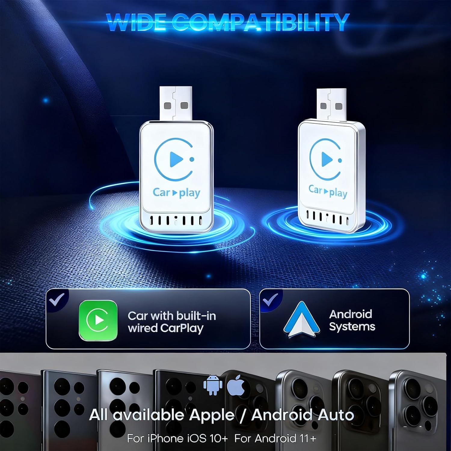 2025 Newly Upgraded Wireless CarPlay Adapter: Slim, Lightweight and Portable, Plug-and-Play. Easy to Operate with Stable Connection and no lag, Compatible with iPhone and Android Devices. - Image 8