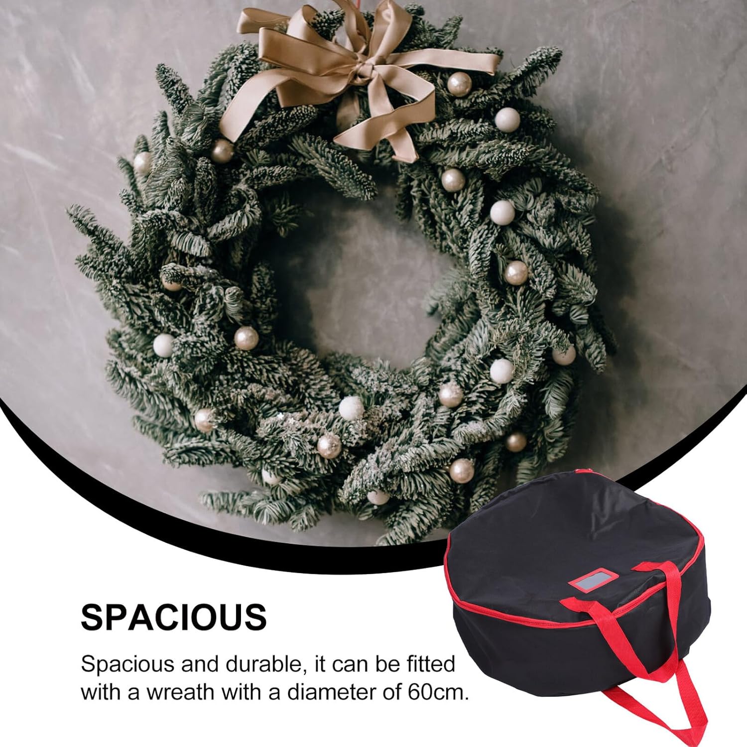 Premium Oxford Christmas Wreath Storage Bag with Handle Round Garland Storage for Xmas Decorations Portable Black Organizer