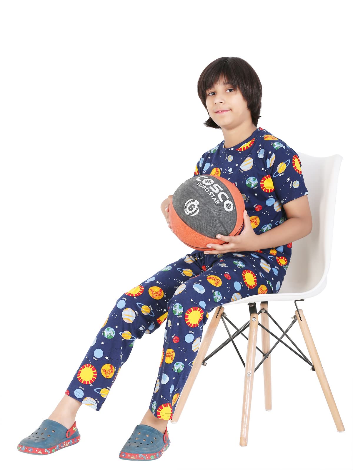 Ninos Dreams Boys Cotton Coord Set Night Suit with Lower - Planet Print (8-10 Years, Navy Blue) - Image 2 thumbnail