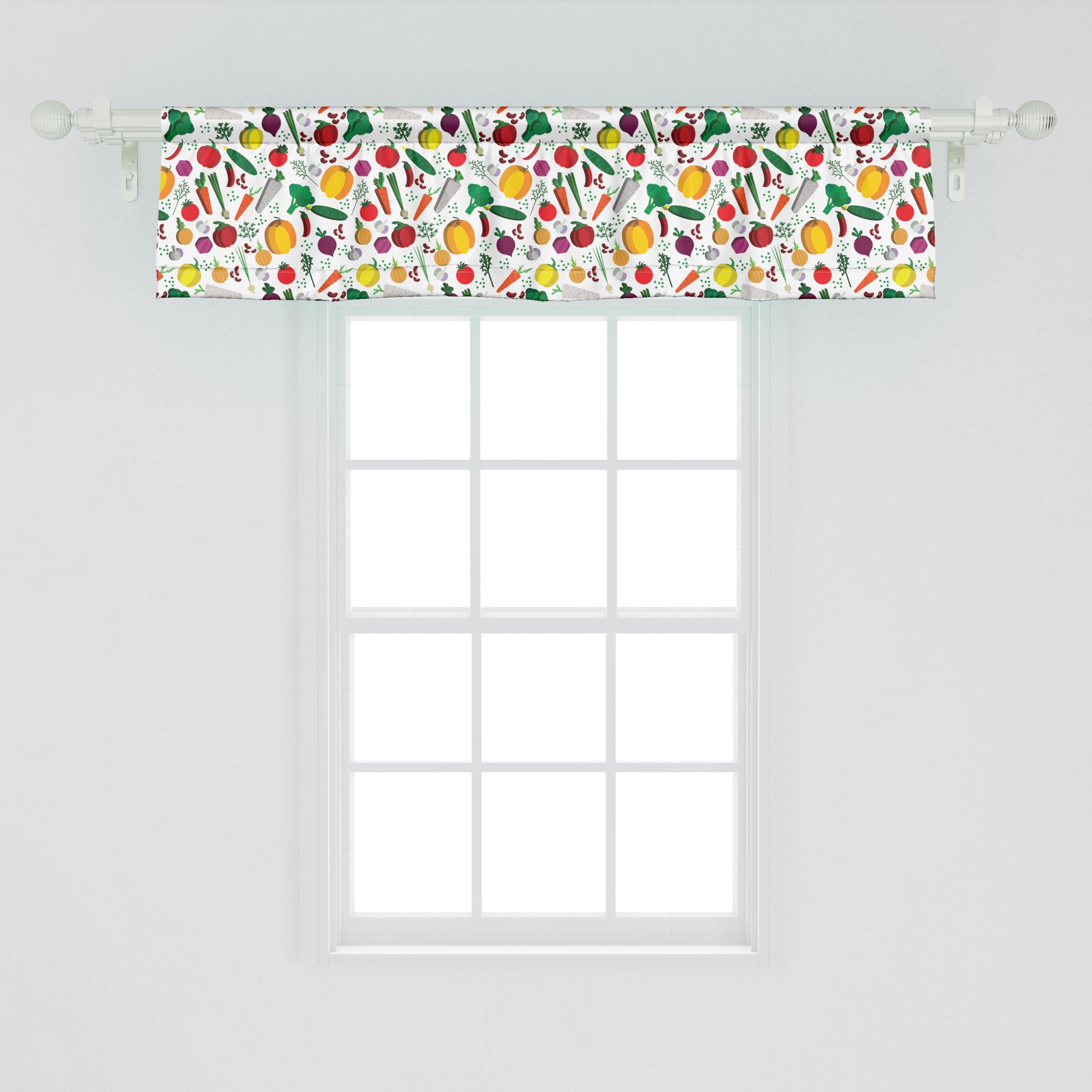 Ambesonne Colorful Window Valance, Vegetable Pattern Chilli Pepper Carrots and Turnips Cartoon Style Vegetarian Food, Curtain Valance for Kitchen Bedroom Decor with Rod Pocket, 54
