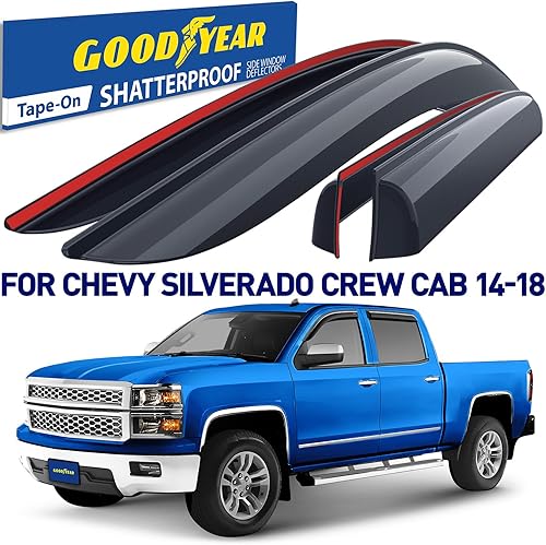 Miniatura 2 de Goodyear Deflectores de ventana inastillables para Chevrolet (Chevy) SilveradoGMC Sierra 2014-2018 Crew Cab, protectores de lluvia adhesivos,