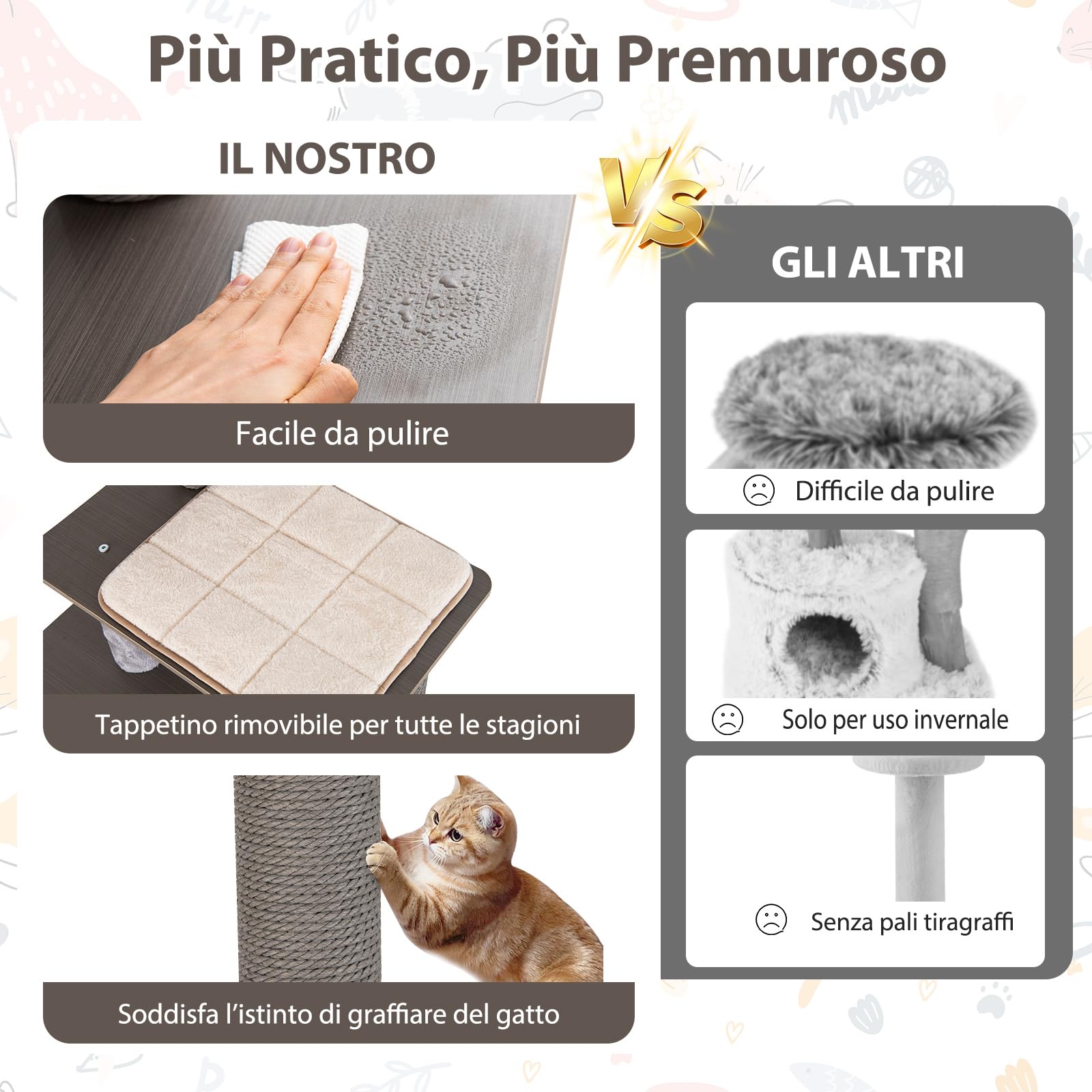 COSTWAY Albero per Gatti a 6 Livelli, Torre per Gatti Alta 151 cm con Condominio, Tappetini Removibili e Tiragraffi, Albero Tiragraffi per Arrampicata per Gattini in Legno con Palla Pompom Appesa