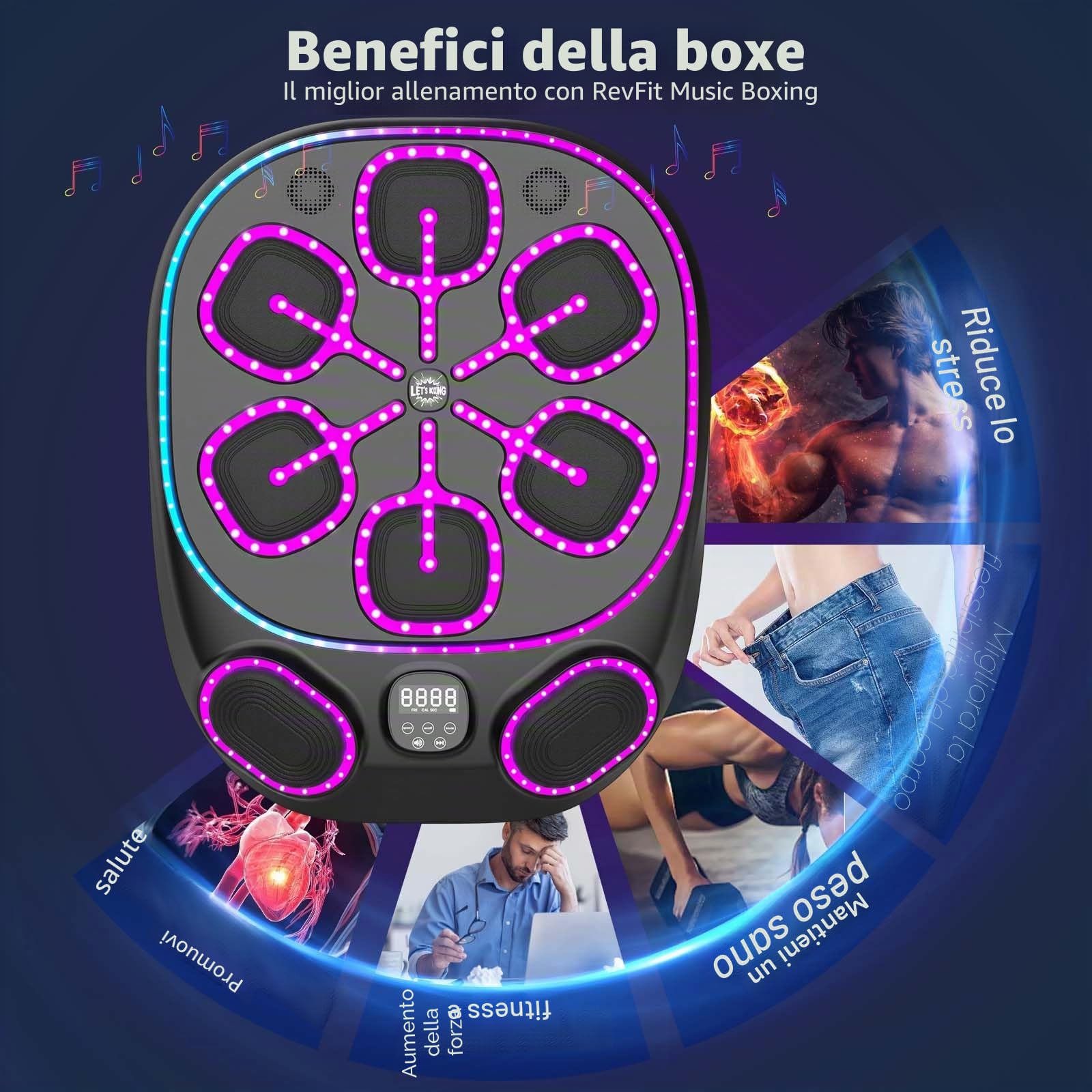 Macchina da Boxe Musicale con luci LED, Bluetooth, 9 modalità di velocità e Funzione di conteggio – Macchina da Boxe Elettronica per Bambini e Adulti – Boxe Musicale per casa e Palestra