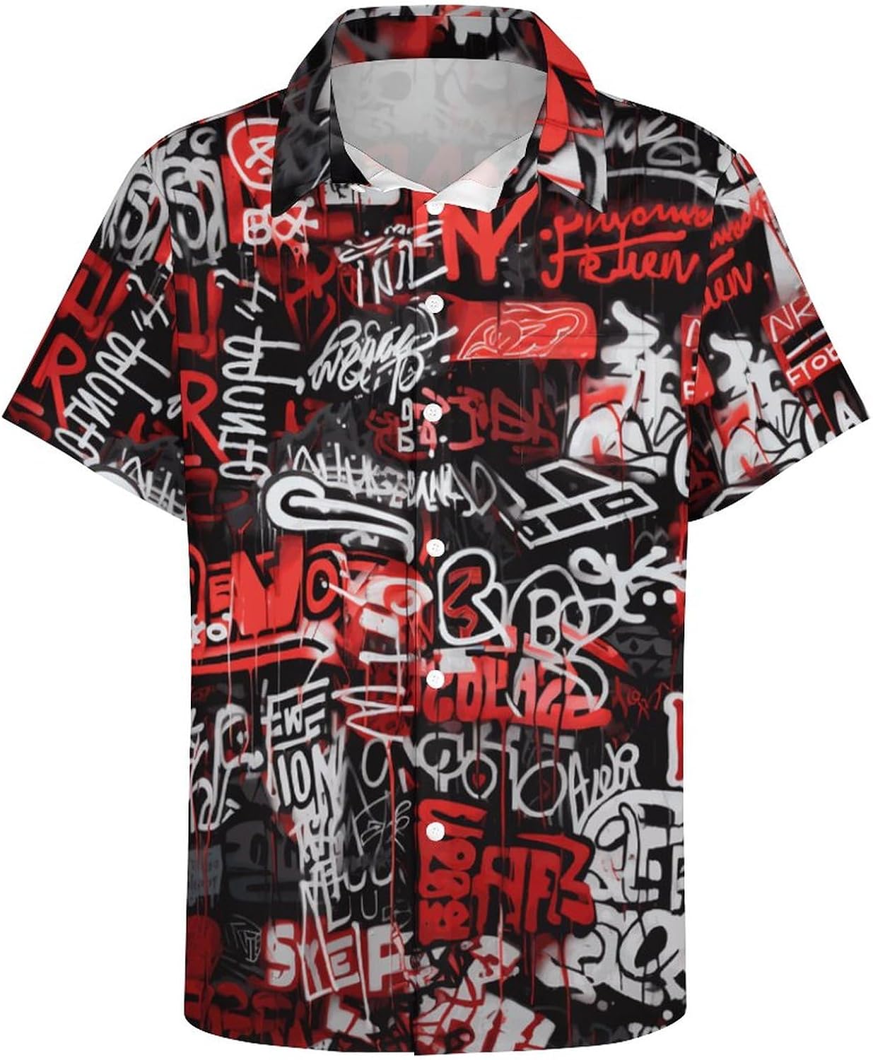 Men's Artist Street Letter Graffiti Markers Graphic Shirts Button Shirt 3D Printing Casual Short Sleeve