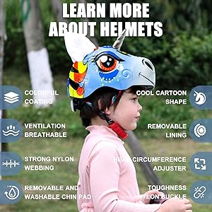 Unicorn Toddler and Kids Bike Helmet Adjustable and Multi-Sport for Child Boys and Girls.for Bicycle Skateboard Skating Scooter Helmet with Rear Light.