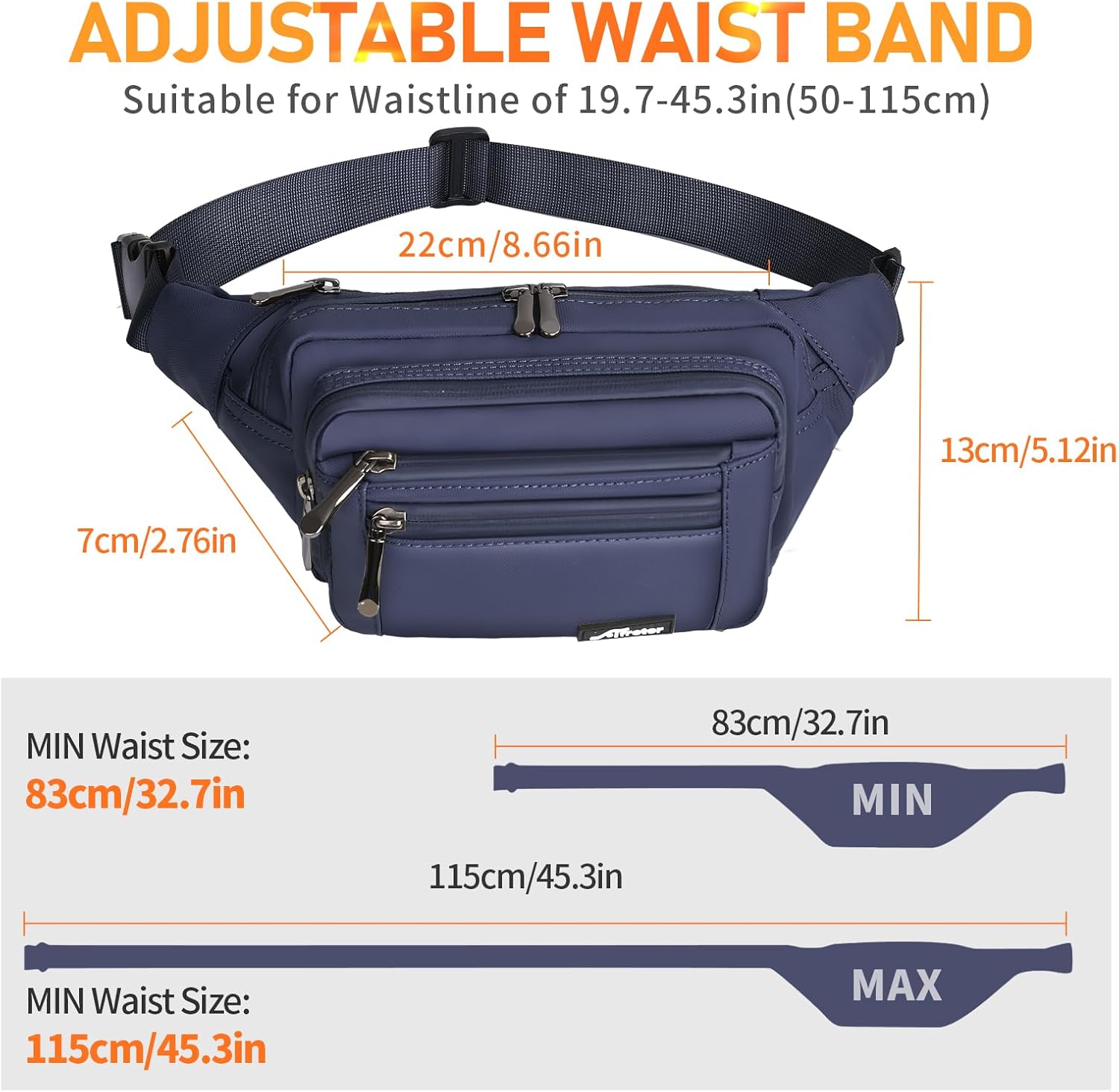 Waist Pack Bag Fanny Pack for Men&Women Hip Bum Bag with Adjustable Strap for Outdoors Workout Traveling Casual Running Hiking Cycling (Dark Blue) - Image 4