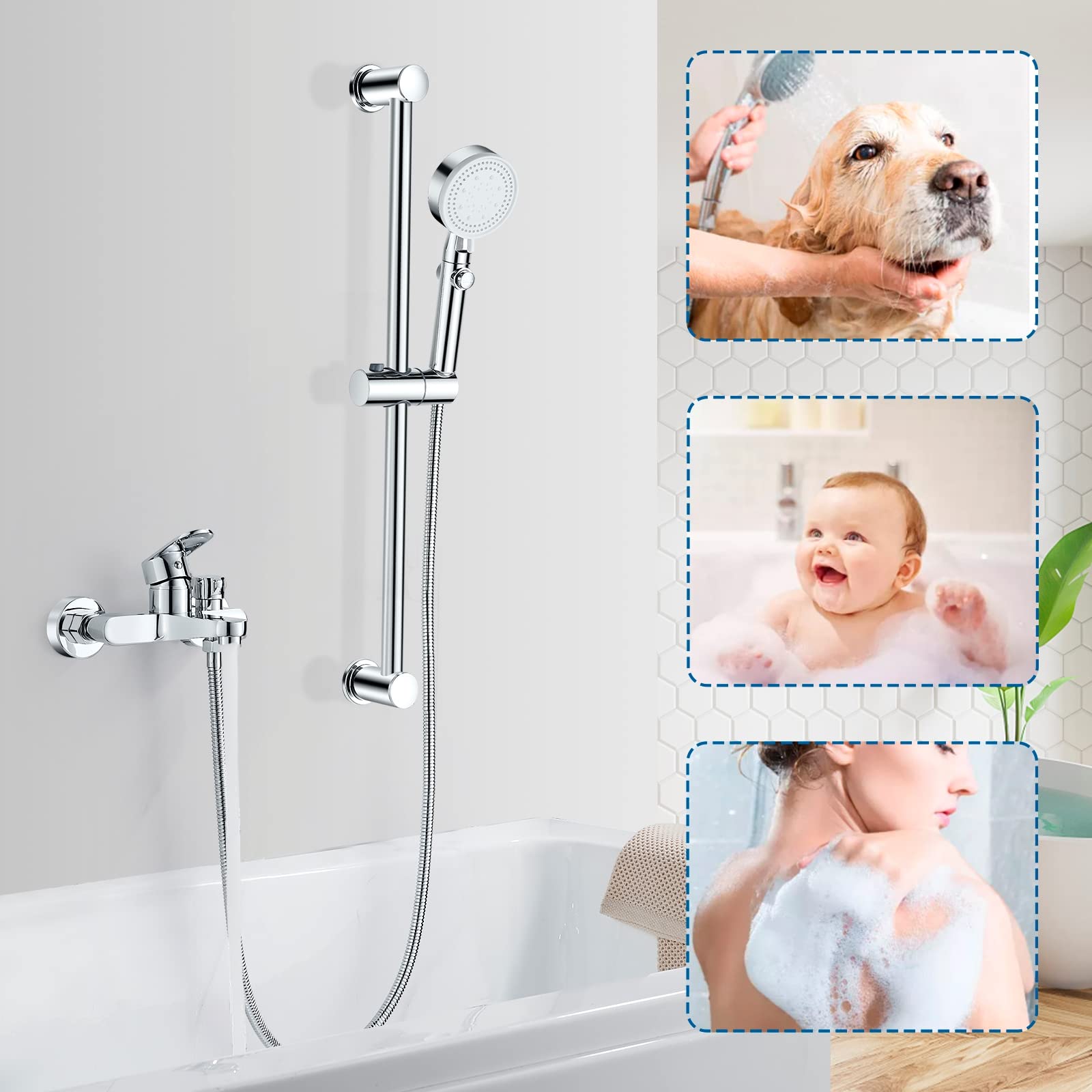 Badewannenarmatur Wannenarmatur Mischbatterie Badewanne Wasserhahn Einhebel Wandmontage Duscharmatur 1/2 Zoll Brauseabgang und Wannenfüll, Chrom Aufputz Wasserhahn für Dusche und Wanne