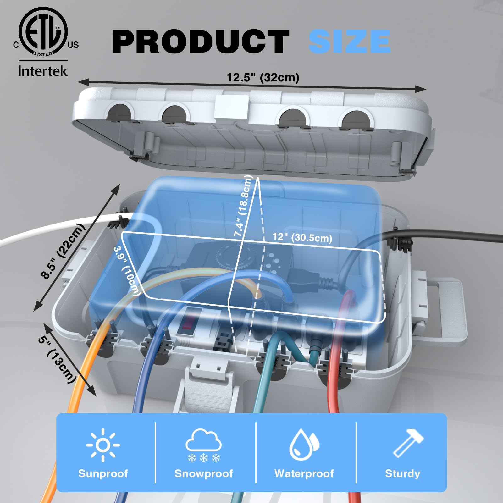 Flemoon Outdoor Elektrobox Wasserdicht, IP54 Wasserdicht Verlängerungskabel Abdeckung, Schutz Steckdose, Stecker, Steckdose, Timer, Steckdosenleiste, Urlaubslicht, Große Wetterfeste Anschlussbox