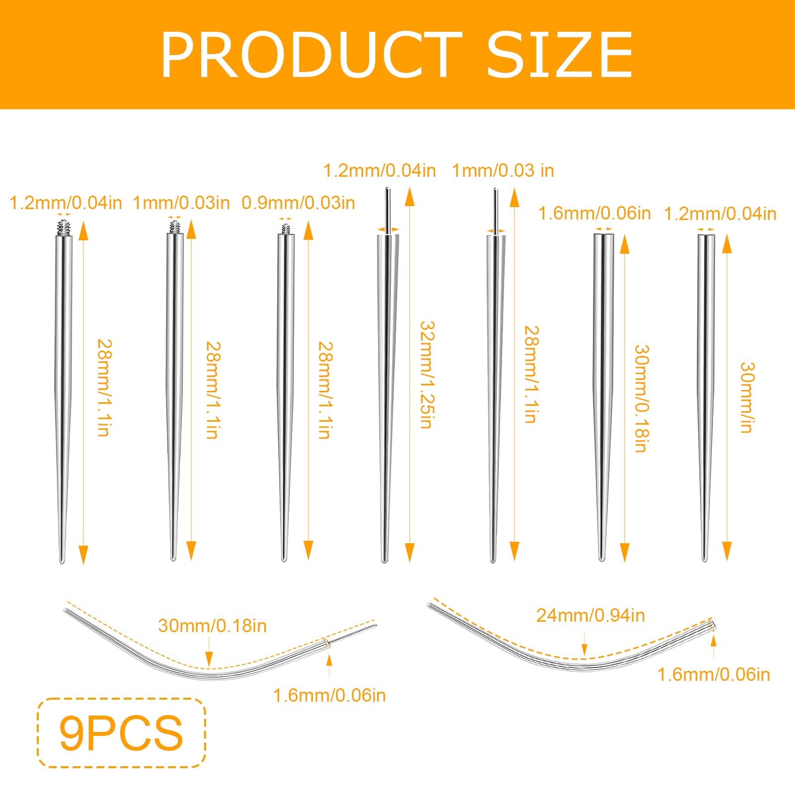 9 PCS Piercing set Piercing Taper Insertion Chirurgenstahl 14G 16G 18G, Piercing Nadeln für Ohr/Nase/Lippe/Zunge/Nippel/Bauchnabel/Piercing Zubehör für Anfänger und Profis, Piercing einführhilfe