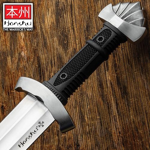 Miniatura 7 de Honshu Espada vikinga con vaina  Hoja de acero al carbono 1060 de 0.157 in de grosor  Mango de goma termoplástica negra  Actualización táctica de la