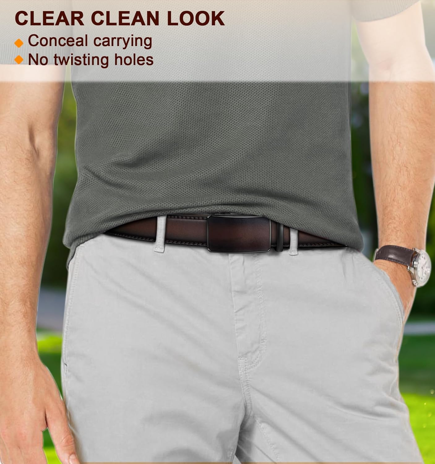 KEMISANT Men Belt Ratchet Click Belt Genuine Leather Adjustable For Men Golf Dress Casual Jeans 1 3/8-Cut For Fit - Image 6