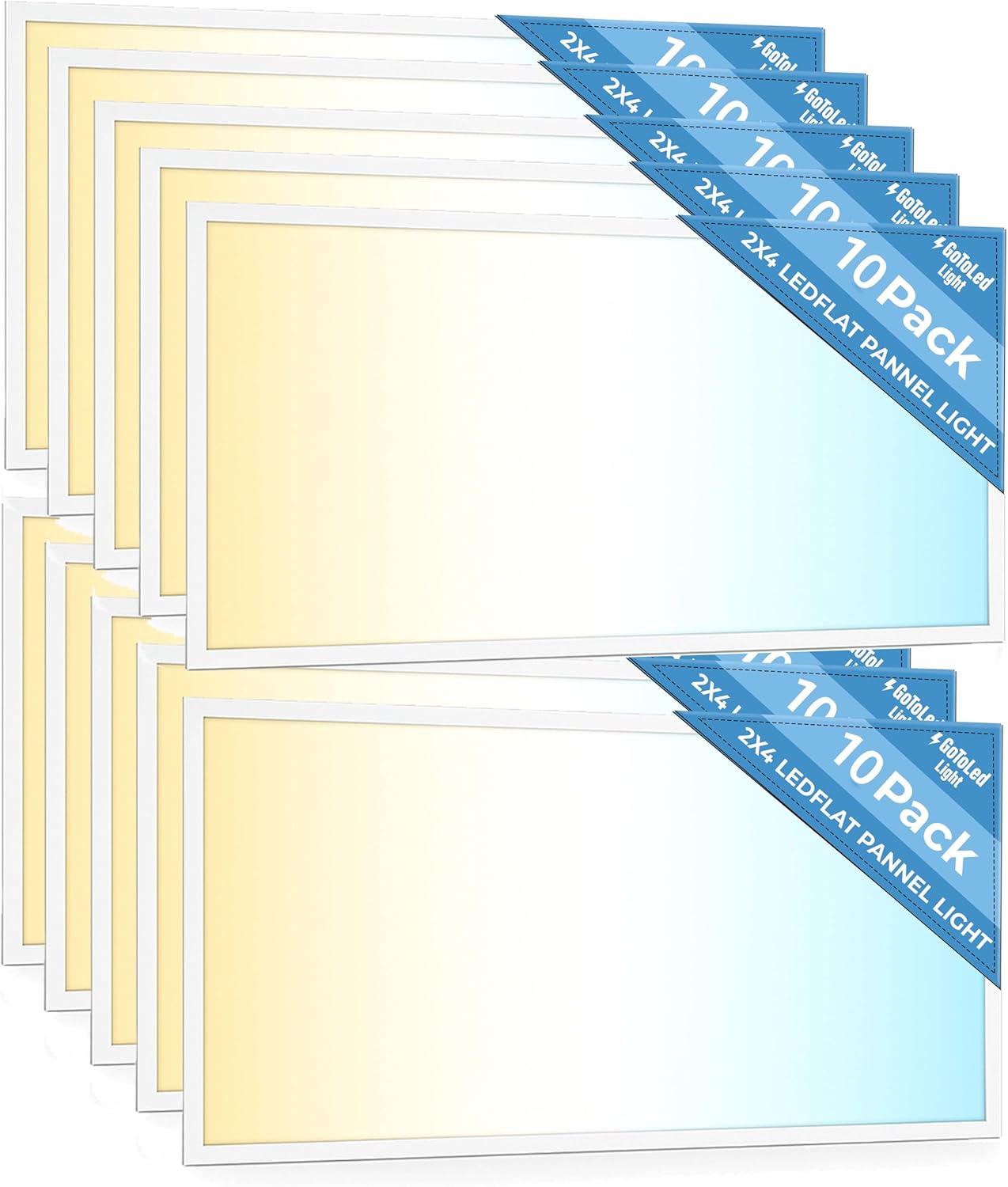 2 Pack 2x4 LED Flat Panel Light for Drop Ceiling, 9360lm Selectable 30W/40W/50W/60W/72W, Color Temperature 3000K/3500K/4000K/5000K/6500K, 0-10V Dimmable, 120-277V, ETL,DLC