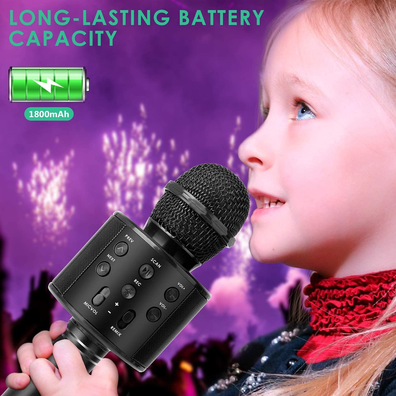 TIGOO Wireless Bluetooth Karaoke Microphone, 3-in-1 Portable Handheld Mic Speaker for All Smartphones,Wireless Bluetooth Karaoke Microphone for Adults,Gifts for Girls Kids Adults All Age Black