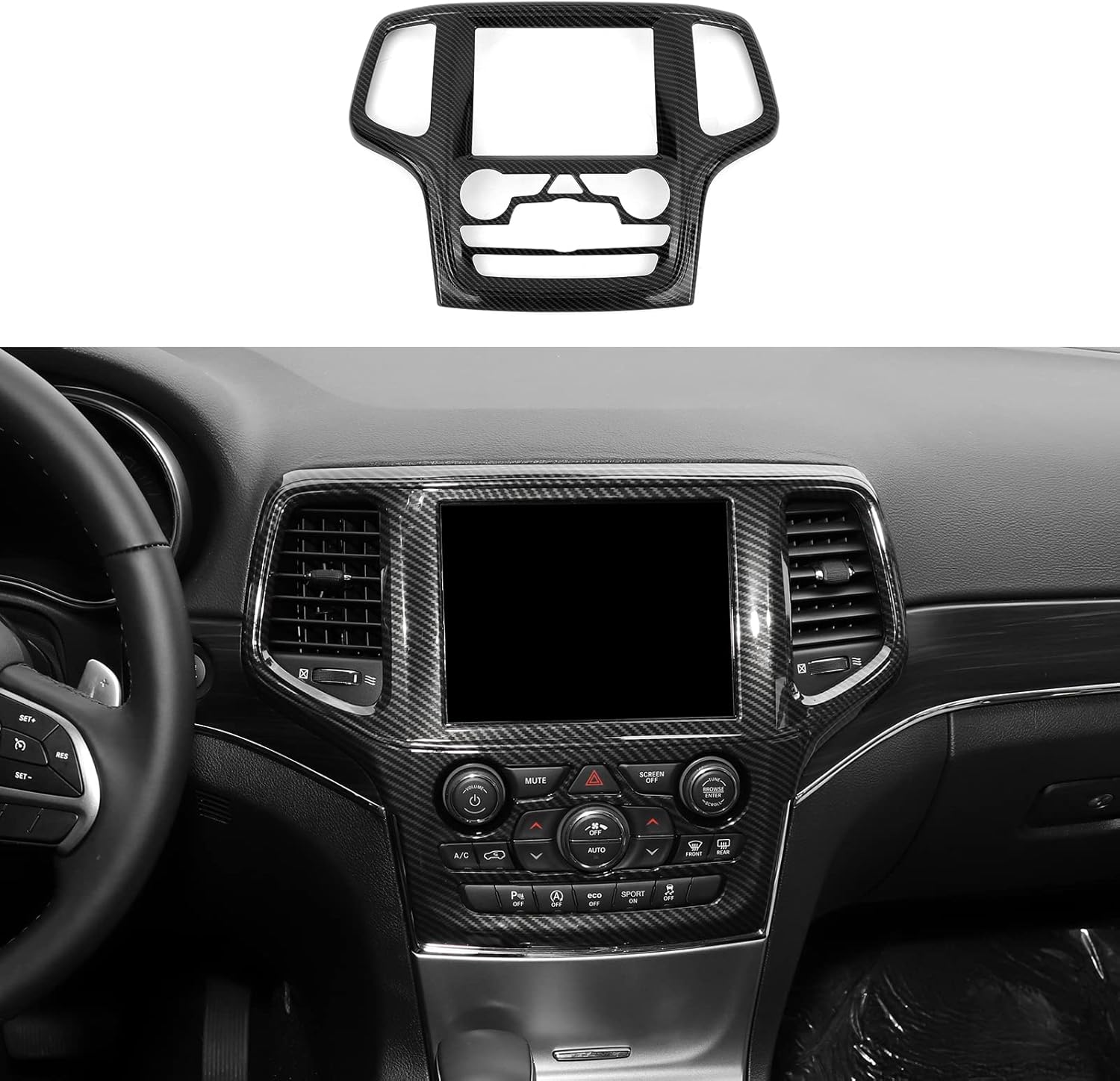 Jimen Compatible with Jeep Grand Cherokee 2014-2018, Center Console Navigation GPS Radio Panel Trim Cover (Carbon Fiber)