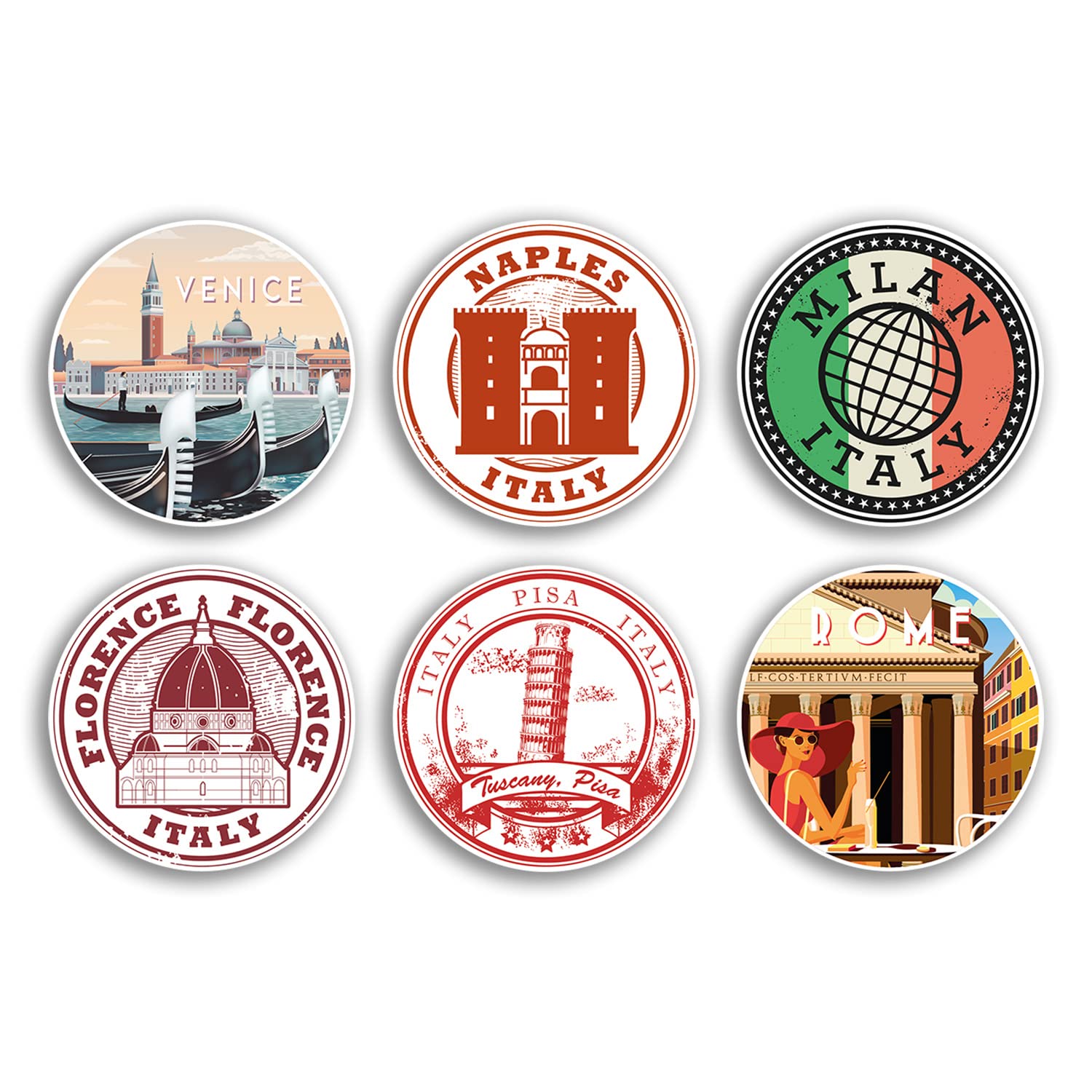 6 x 10cm Italy Vinyl Stickers - Rome Venice Pisa Milan Florence Country City Travel Map Flag Holiday Luggage Design Gift #78854