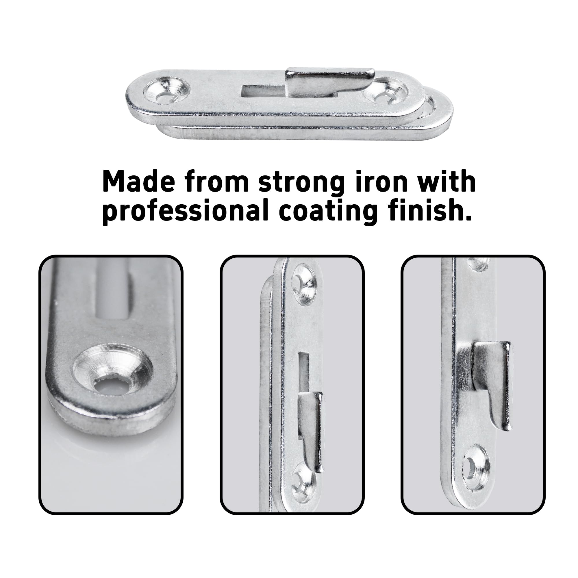 PDETVEO 4PCS 3Inch Bed Rail Fasteners, Metal Bed Rail Brackets with Hooks, Heavy Duty Bed Frame Connectors, Replacement Parts for Wood Headboard and Side Rail (Silver)