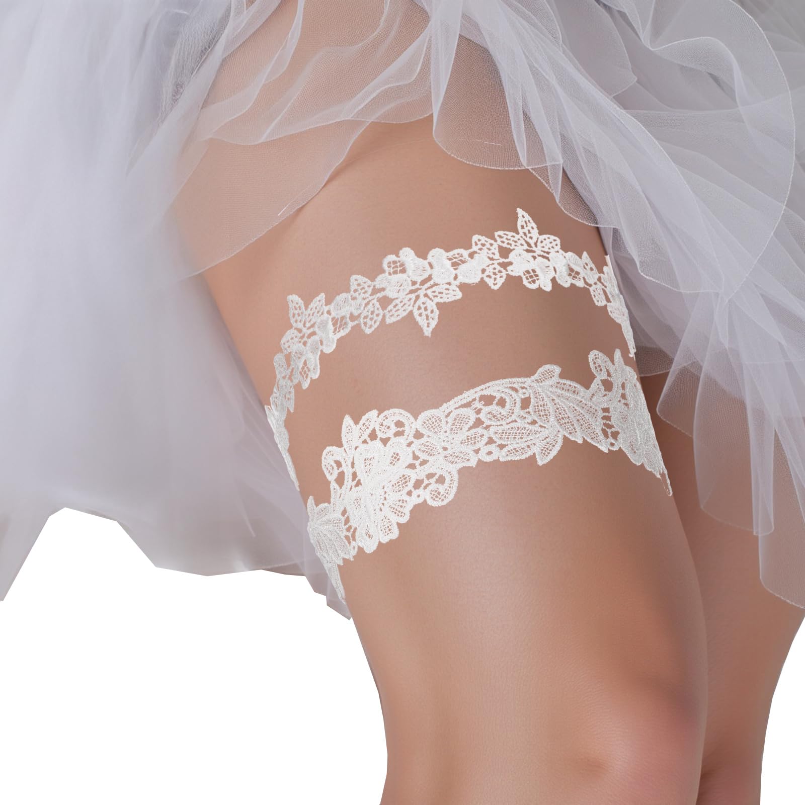 2 Pcs Wedding Garters, Wedding Garter for Bride, Stretchy Garters Set for Bride, White Brides Accessories, Bridal Thigh Garter for Bachelorette Party, Anniversary