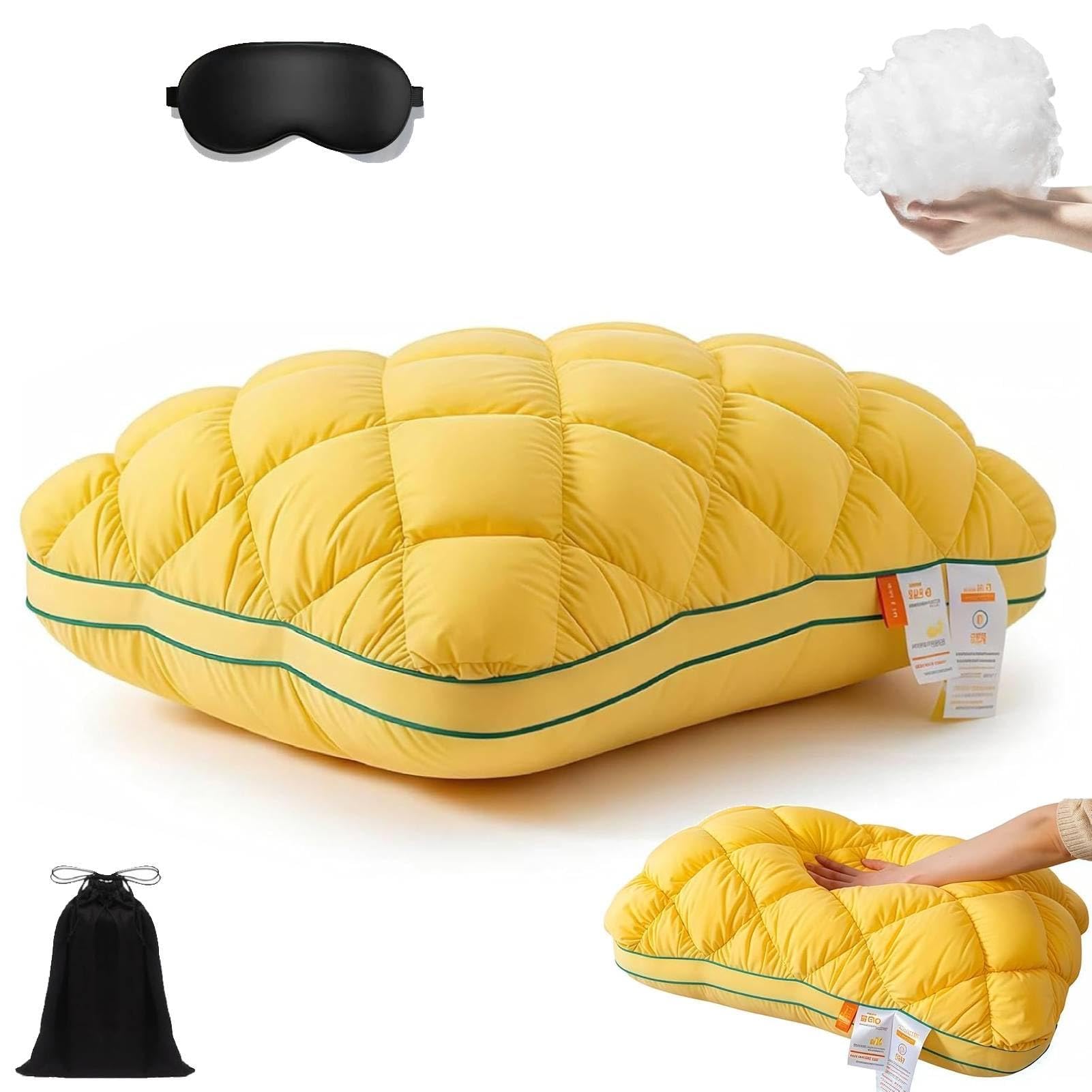 Pineapple Cloud-Like Pillow, Fluffy Soft & Supportive Balance Bed PineapplePillow, Ideal for Back and Side Sleepers, Unique Cream Puff Pillow Waffle Grid, CloudLikeBounce (1, Yellow)