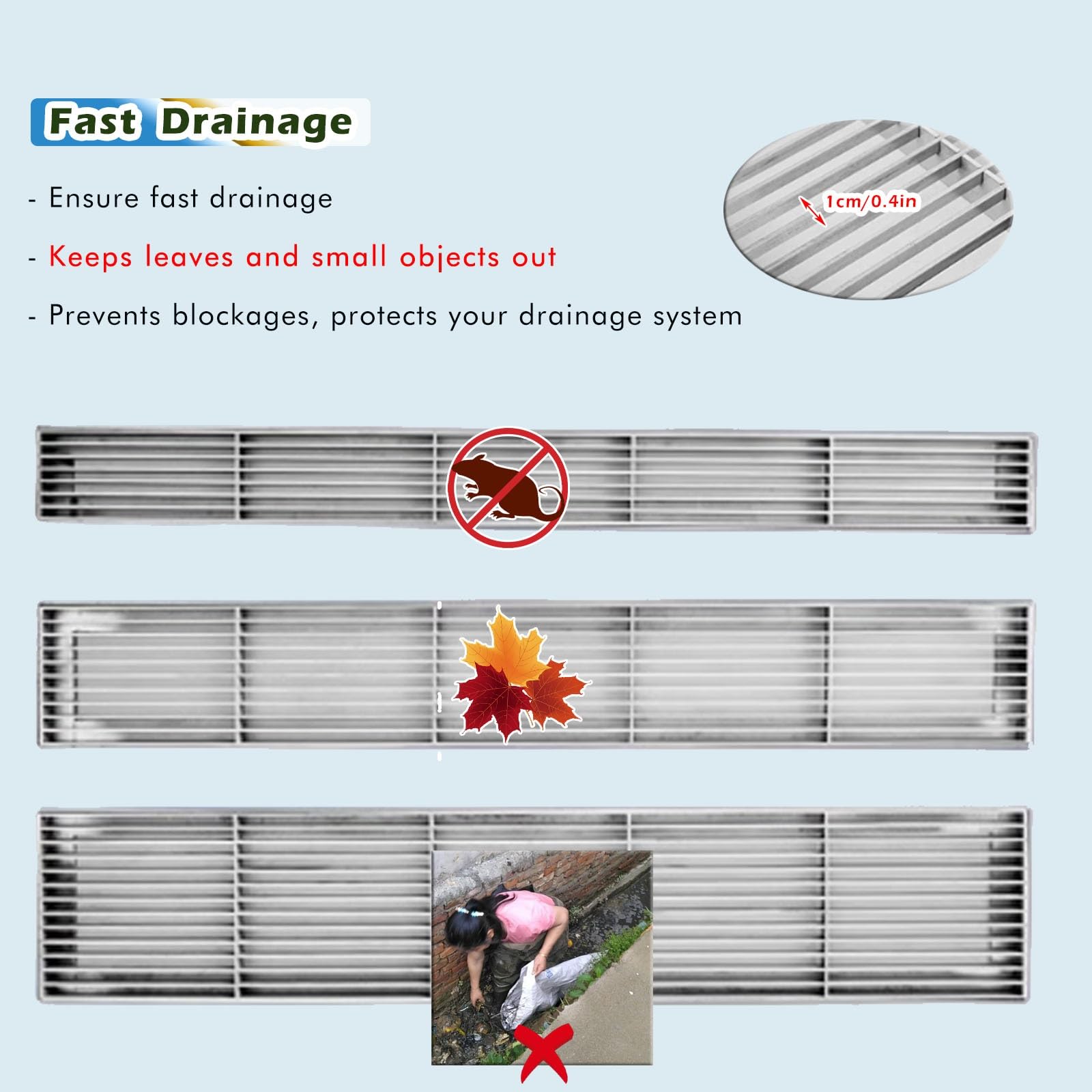 Kit di drenaggio a Canale per Pavimenti in Cemento, Confezione da 2-6 Pezzi, in Acciaio Inox con Griglie, Ideale per Giardino, parcheggio e terrazza, Dimensioni 100x10 cm (39,4x4 Pollici) -