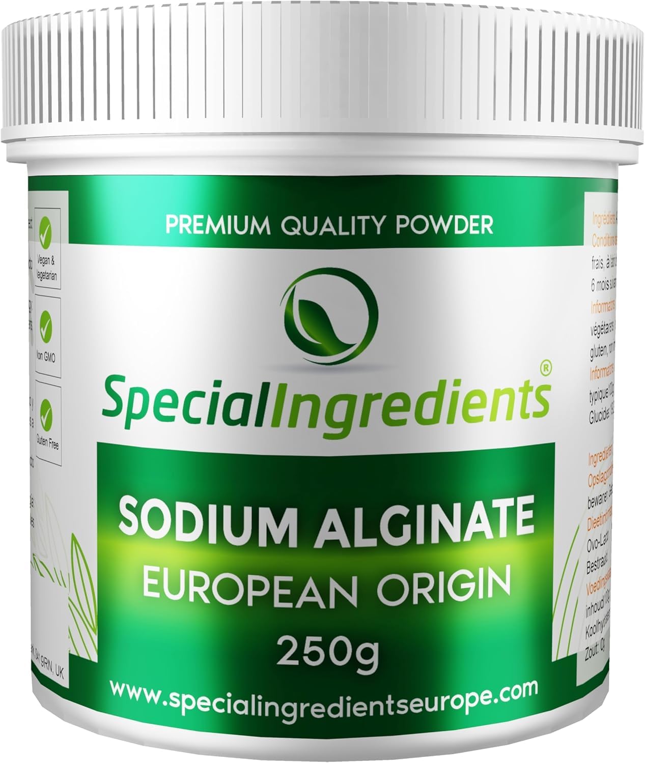 Special Ingredients Alginate De Sodium 250 gr Poudre, Qualité Supérieure, Extrait d'Algue, Épaississant, Émulsifiant et Améliorateur de Texture - 250 gramme