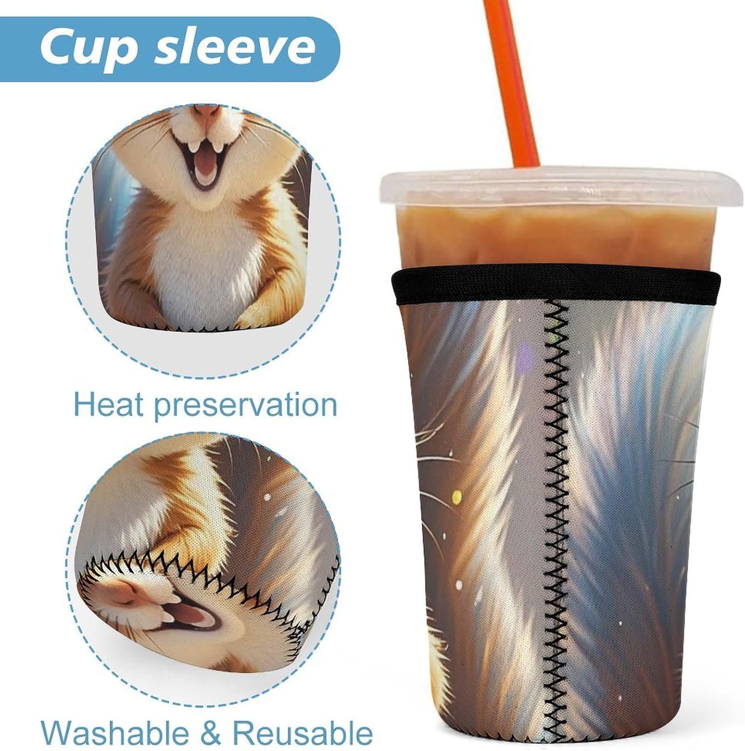 3 Pack Neoprene Cup Sleeves, Stretchy Reusable Drink Cup Cover Universal