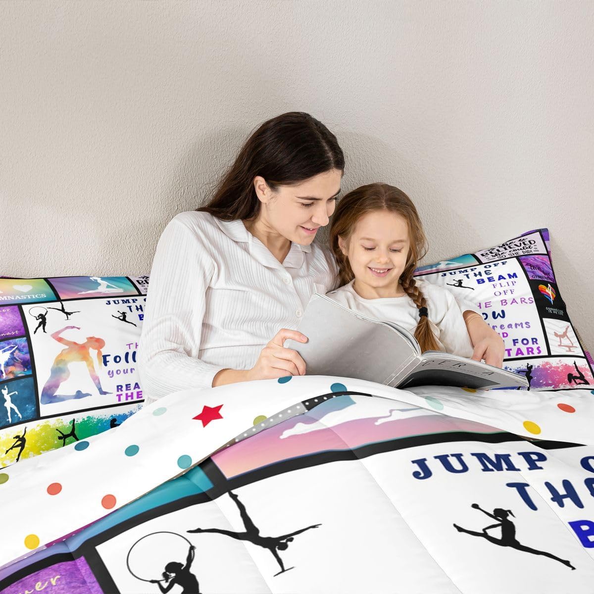 Gymnastics Comforter Set Gifts For Gymnast Lovers, Gymnast Dancers Bedding Set Twin Size Watercolor Tie Dye Quilted Duvet, Geometric Checkered Plaid Duvet Insert 2 Pieces With 1 Pillow Case