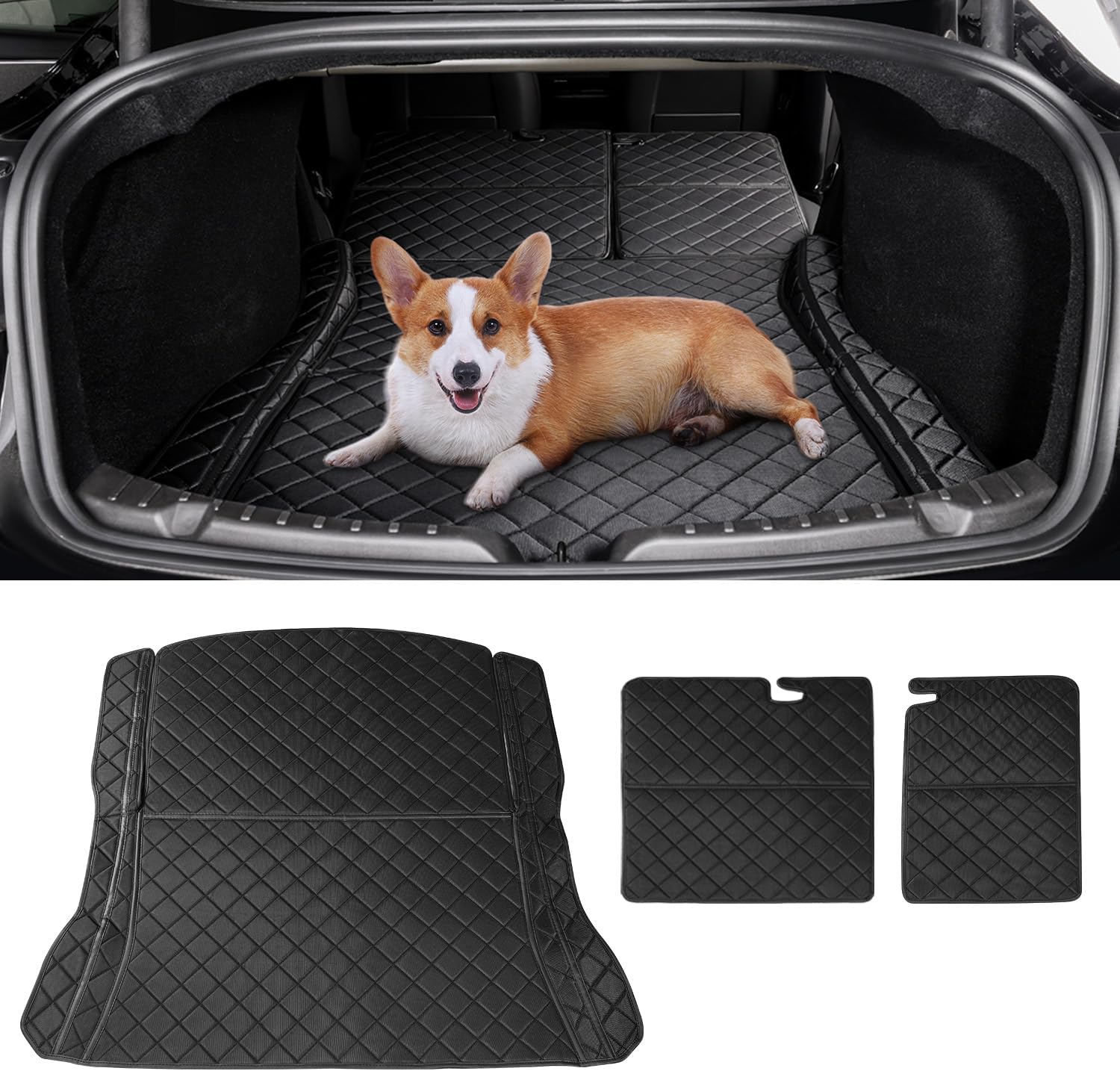 ThinSGO for Tesla Model 3 Highland Trunk Pet Mat Waterproof PU Leather Cargo Liner for Dogs Rear Seat Cover for Tesla Model 3 2024 Version