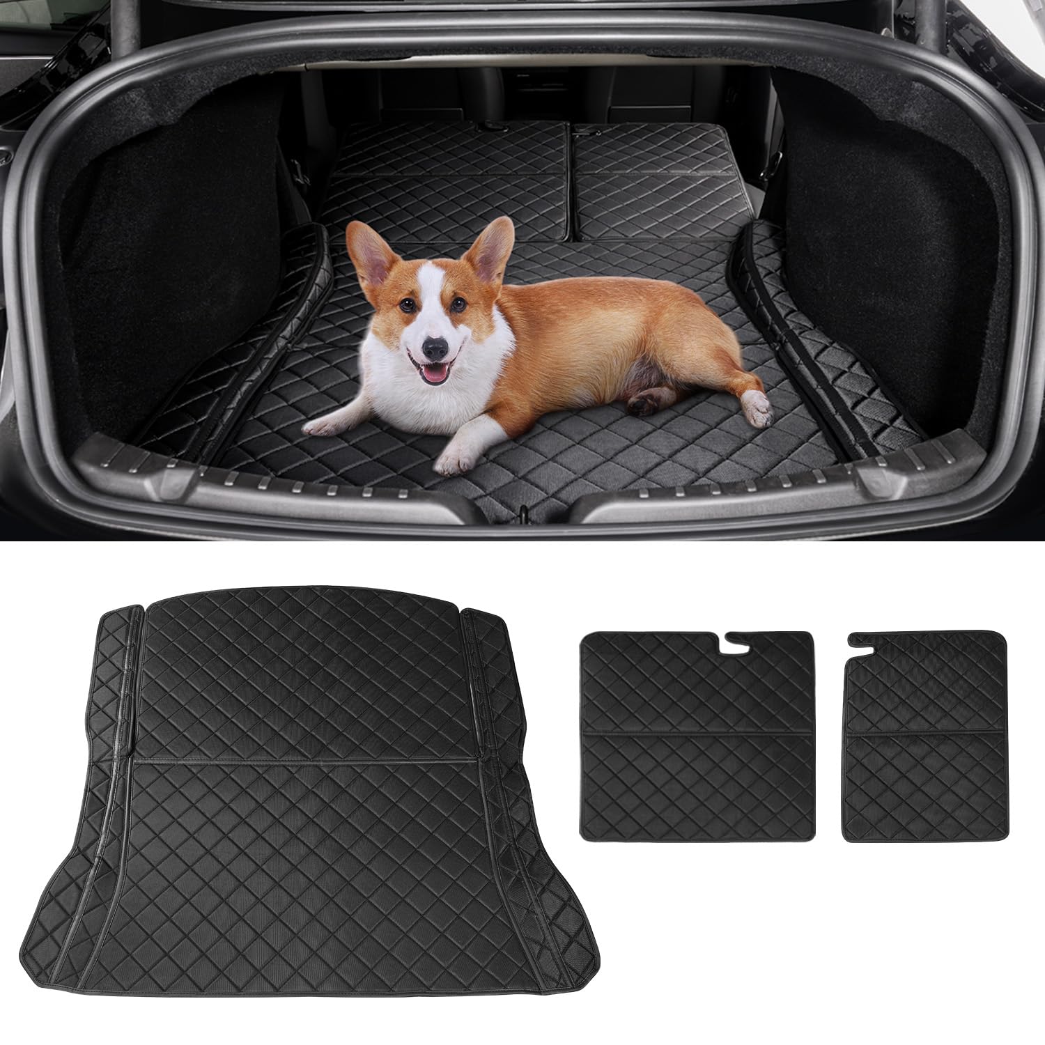 ThinsGofor Tesla Model 3 Highland Trunk Pet Mat Waterproof PU Leather Cargo Liner for Dogs Rear Seat Cover for Tesla Model 3 2024 Version