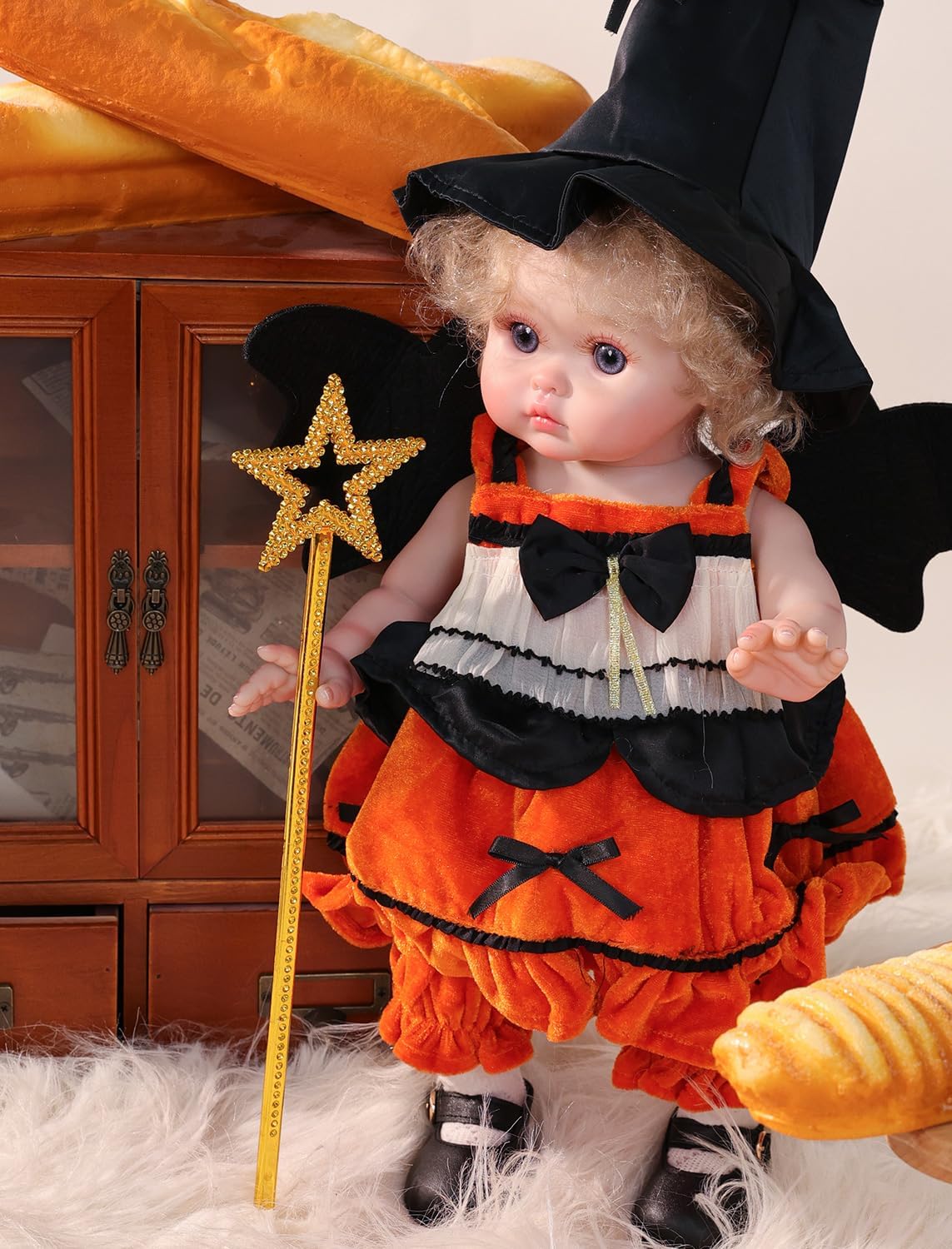 Halloween Reborn Toddler Dolls – 18 Inch Realistic Toddler Doll Girl Full Body Vinyl with Purple Eyes & Witch-Inspired Outfit – Gift-Ready for Girls, Collectors & Seasonal Display