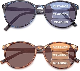 LianSan 2Packs Progressive Multifocus Sunglasses for Women - Ladies Multifocal Sun Readers Reading Glasses with UV Protection(Tortoise+Blue,+2.5x)
