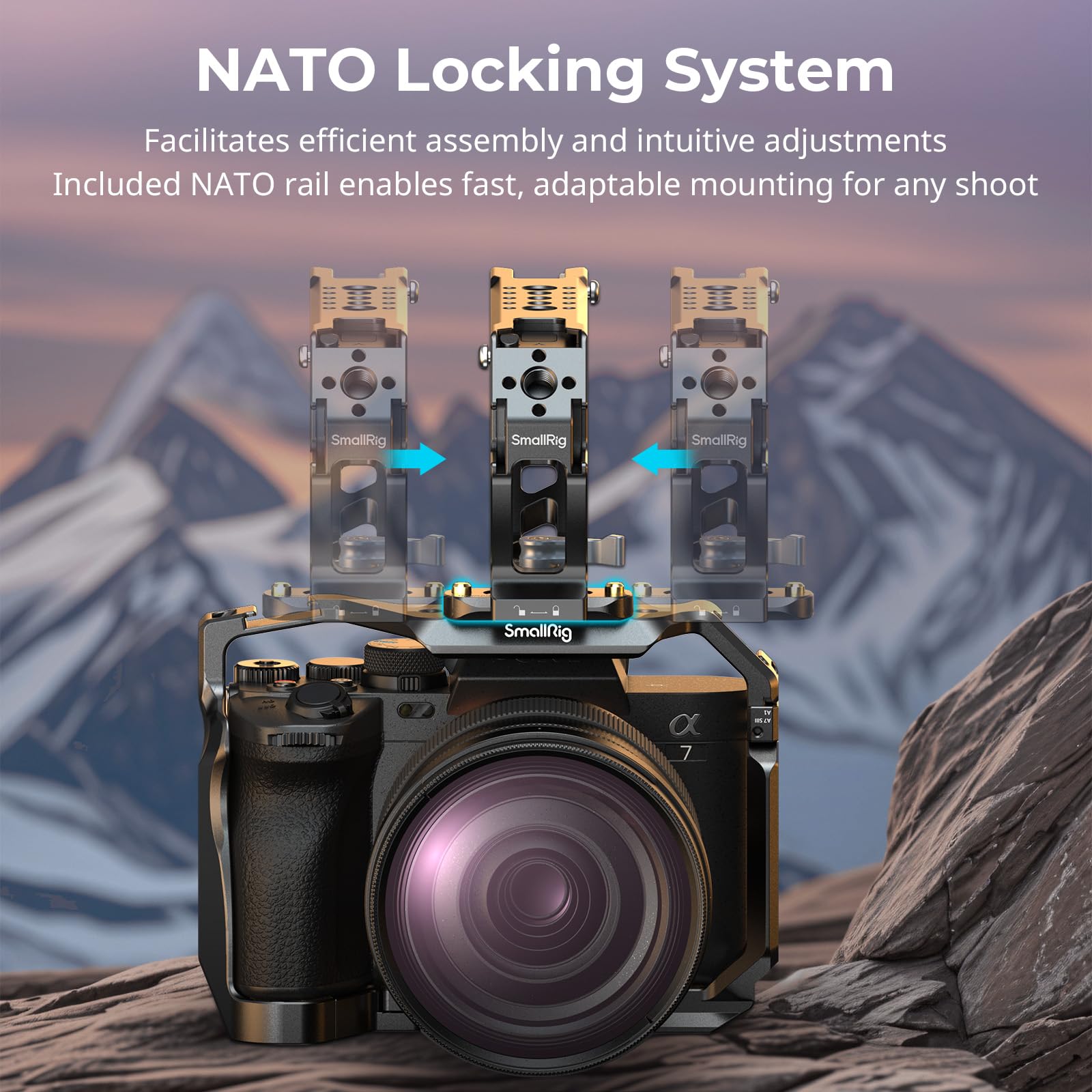 SMALLRIG Uchwyt górny D-Style NATO Rail z szybkozłączką, odporny na zimno silikonowy uchwyt, otwory montażowe 1/4"-20 i 3/8"-16 do kamery, monitora, mikrofonu, uniwersalny - 5661